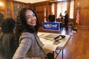 New College of Florida students participate in Mock Trial in a beautiful classroom.